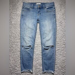 Free People Jeans Womens 27 Straight Ankle Capri Crop Raw Hem Light Wash Stretch